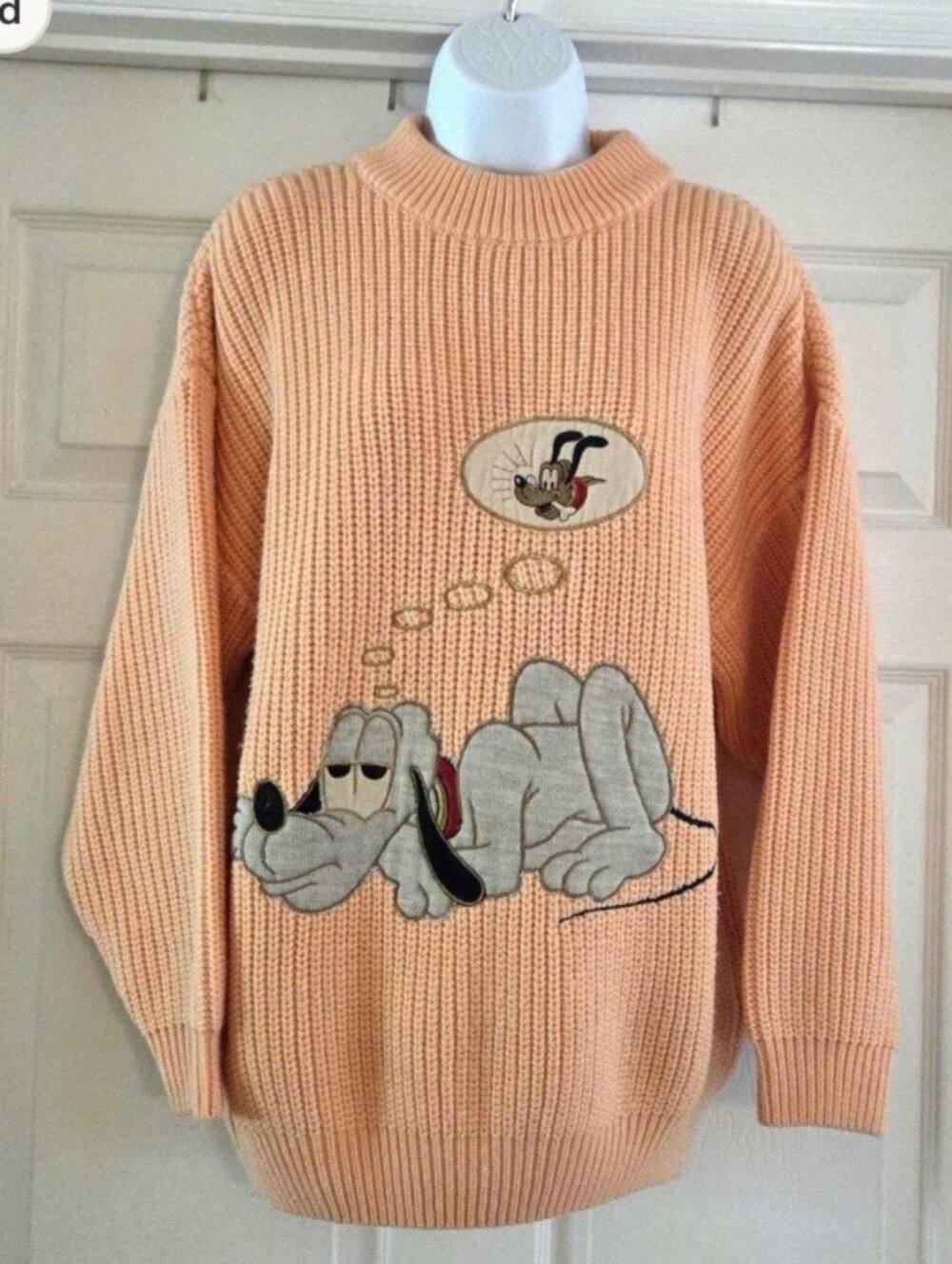 RARE Vintage 80s 90s Disney Pluto Sweater Chunky Ribbed Knit Wool Blend Italy